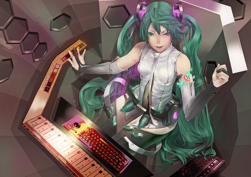 Green-haired Character at Console