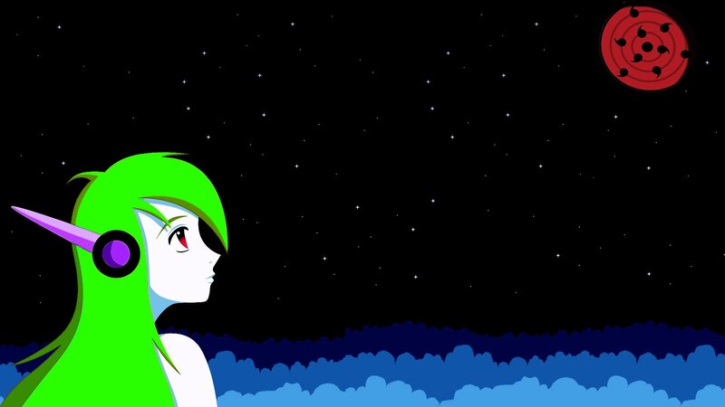Green-haired Character — Black, Serene