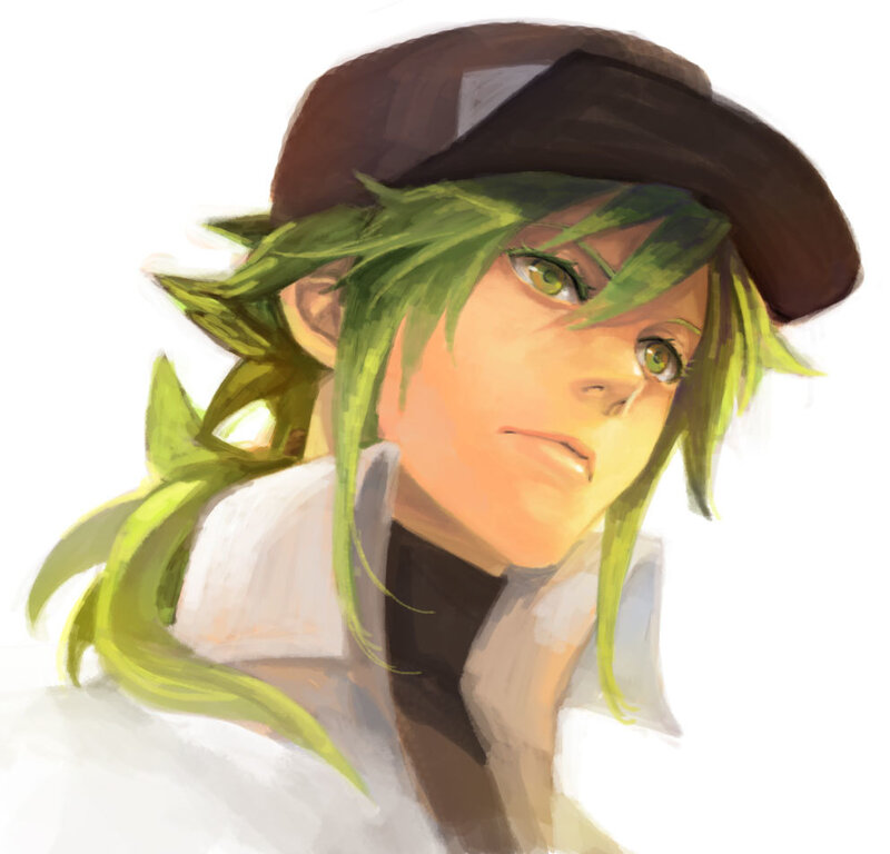 Green-haired Character — Green, Serious