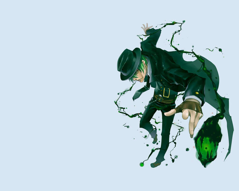 green-haired character in action