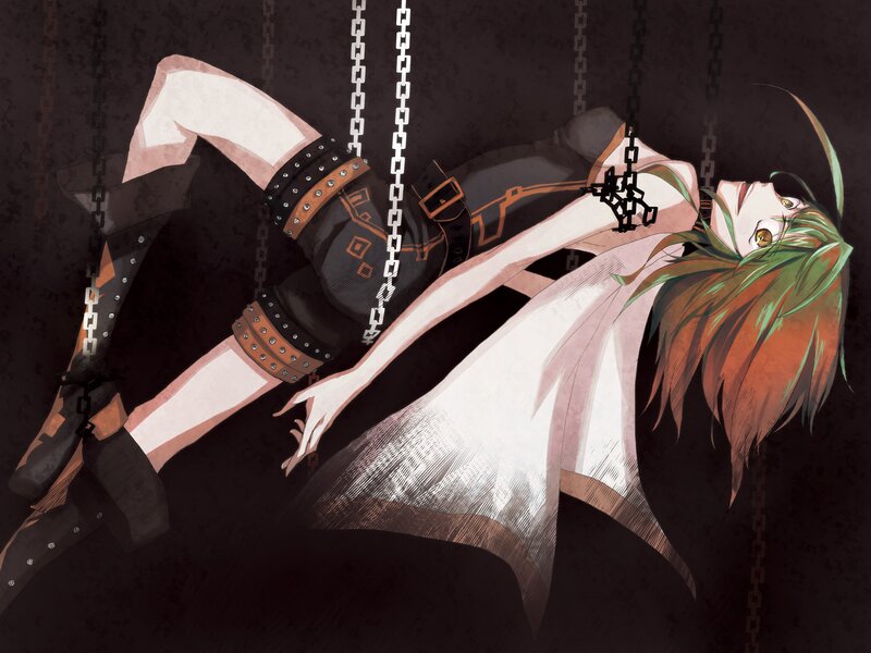 Green-haired Character in Chains — Black