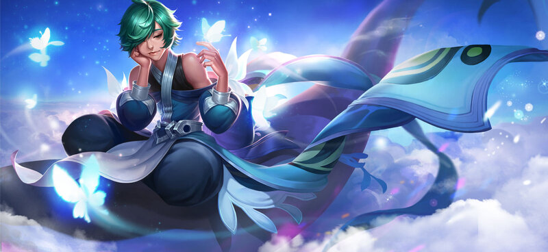 Green-haired Character in Clouds