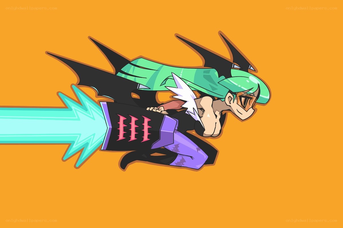 green-haired character in flight