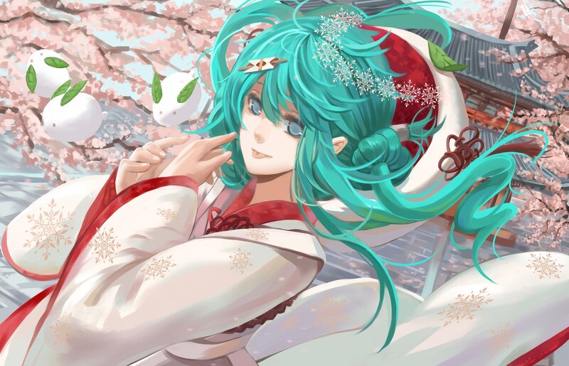 Green-haired Character in Kimono — Teal