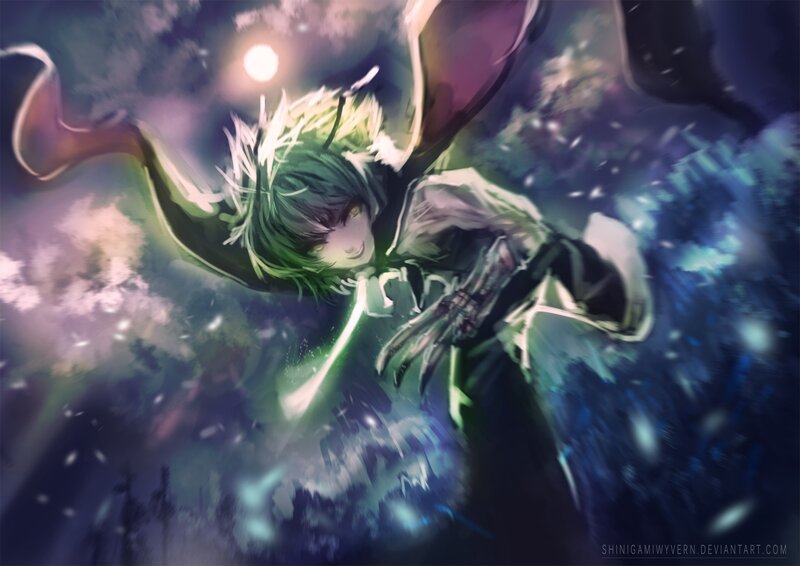 green-haired character in motion