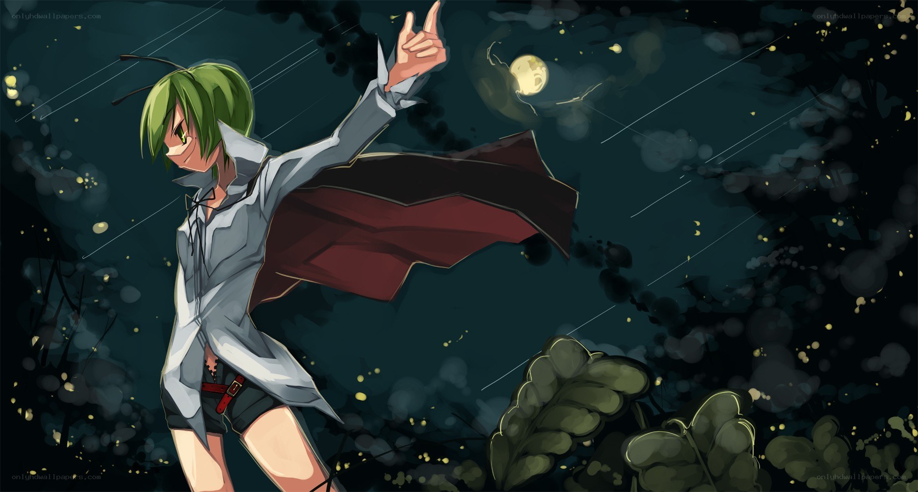 green-haired character in night scene