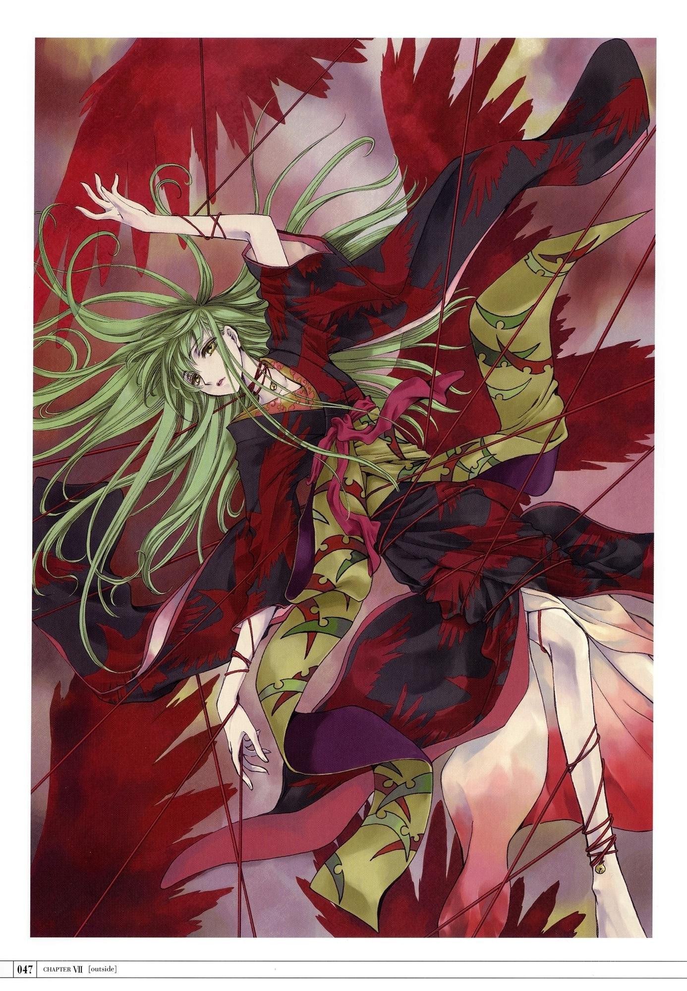 green-haired character in red cloak