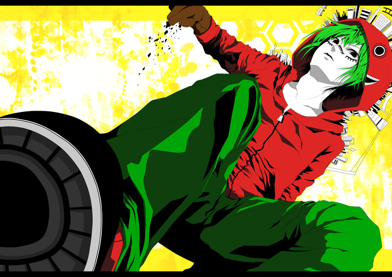 Green-haired Character in Red Hoodie