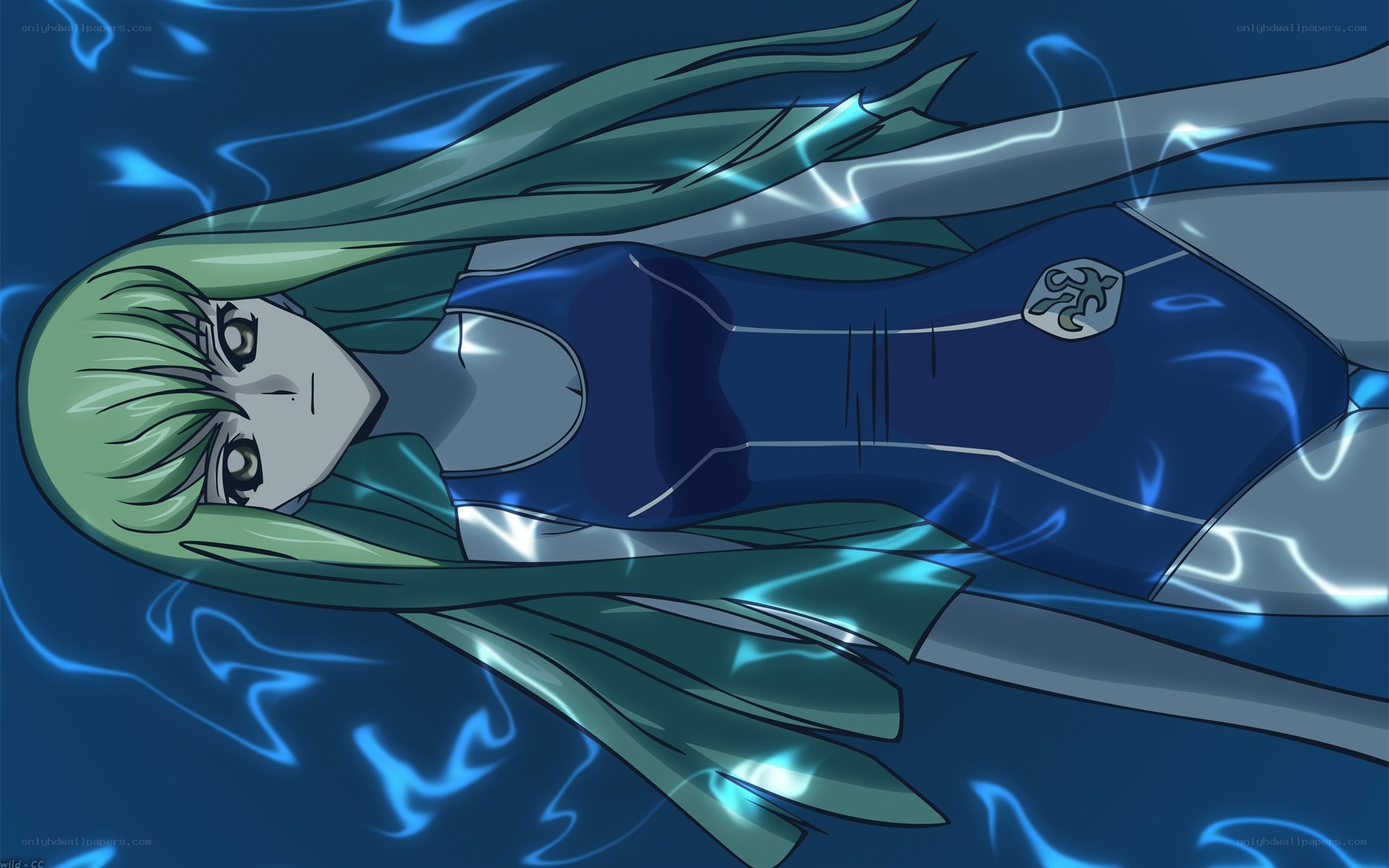 green-haired character in water