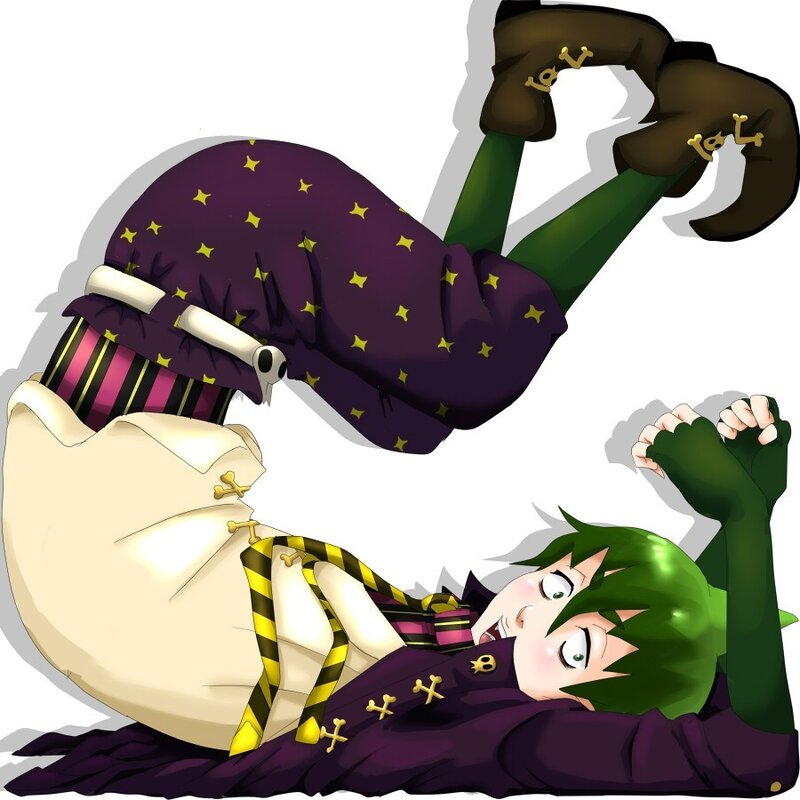 Green-haired character lying down