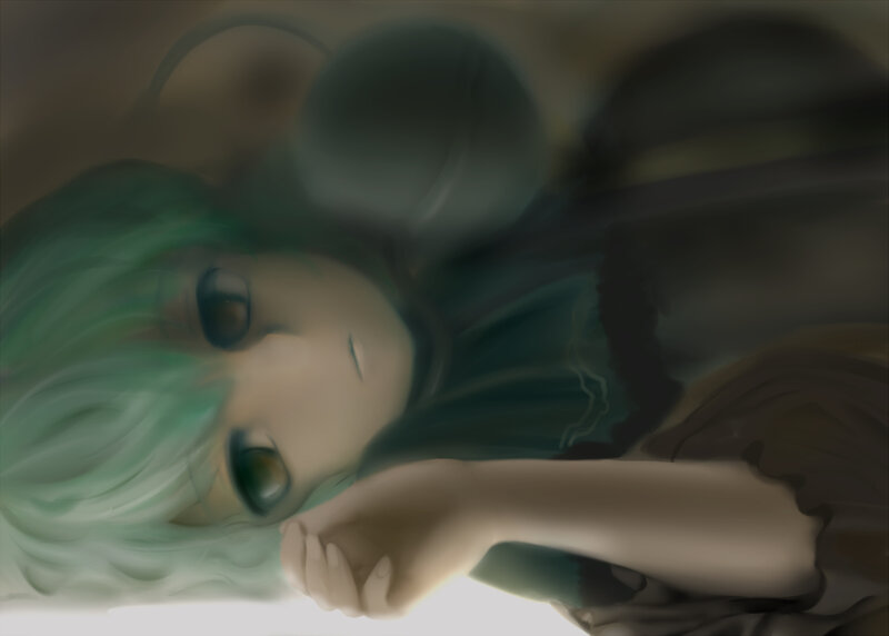 Green-haired Character Lying Down — Green
