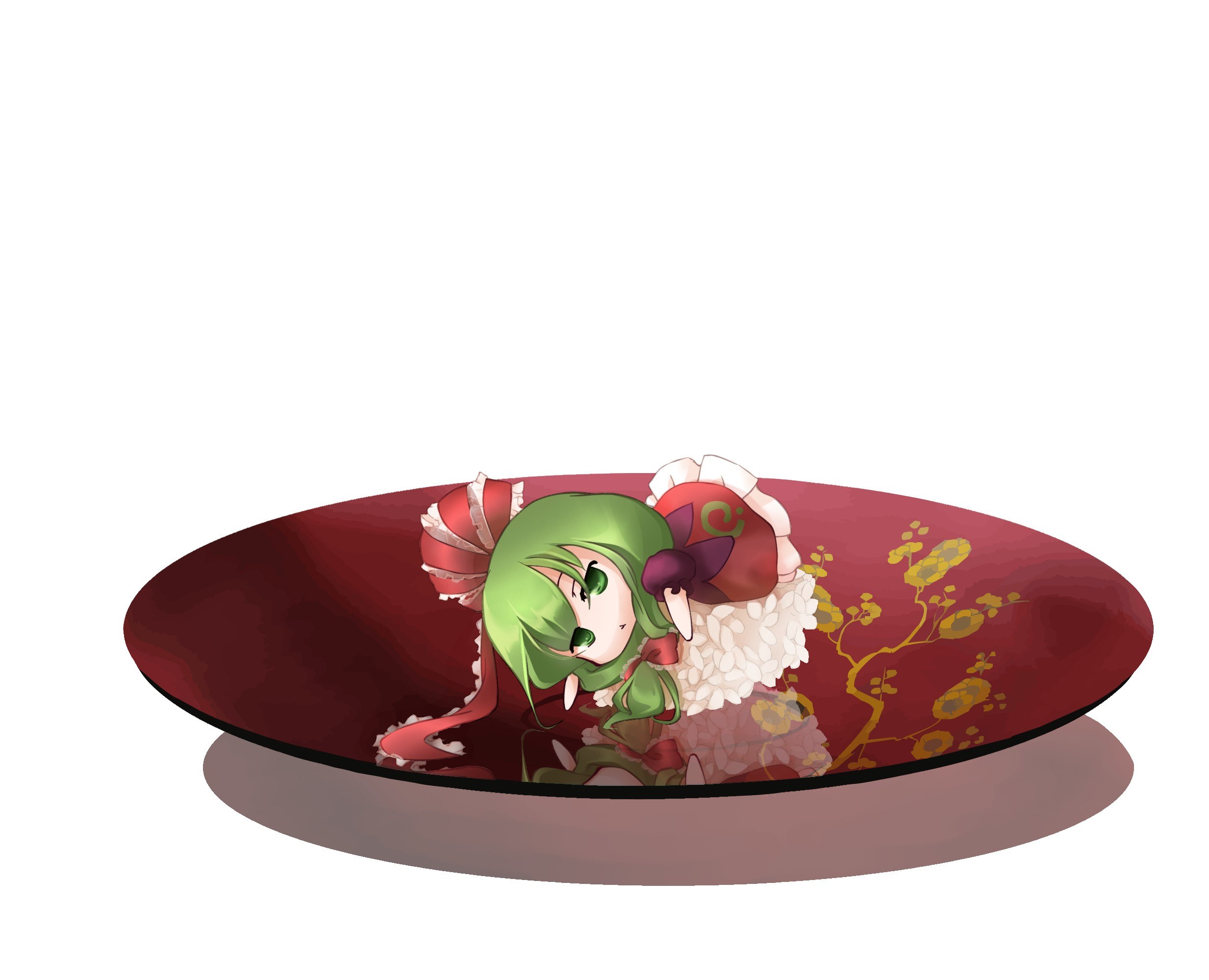 green-haired character on a plate