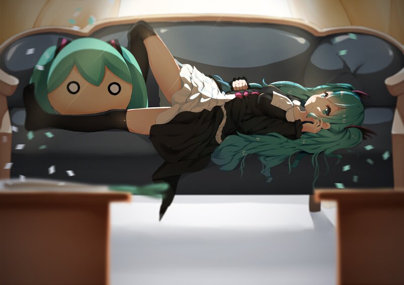 Green-haired Character on Couch — Green