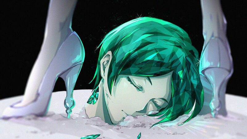 Green-haired Character on Ground
