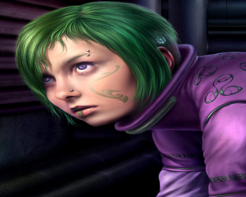 green-haired character portrait