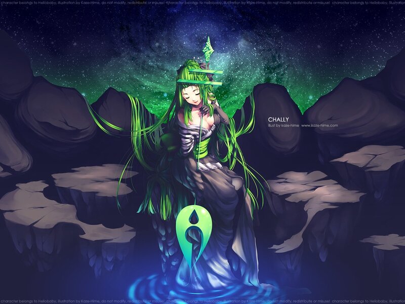 Green-haired Character Sitting — Green, Dramatic