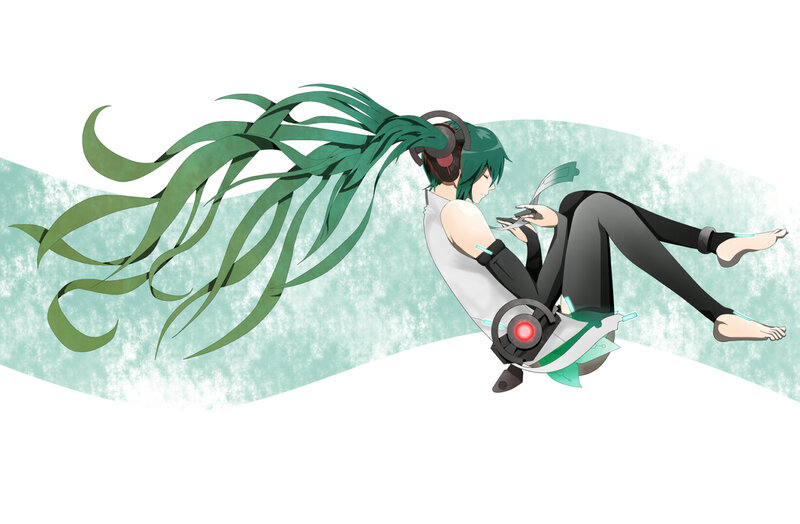 Green-haired Character Sitting — Green