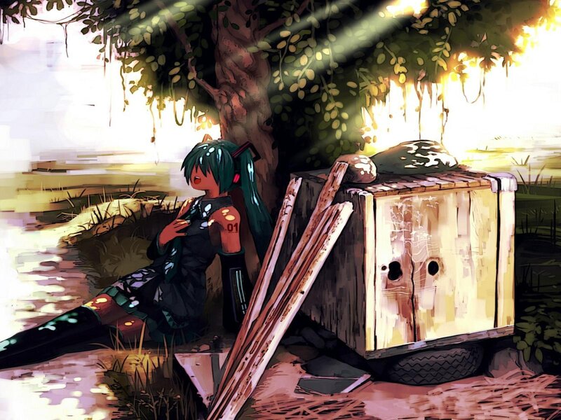 Green-haired Character Sitting