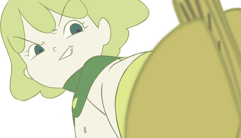 green-haired character with angry expression
