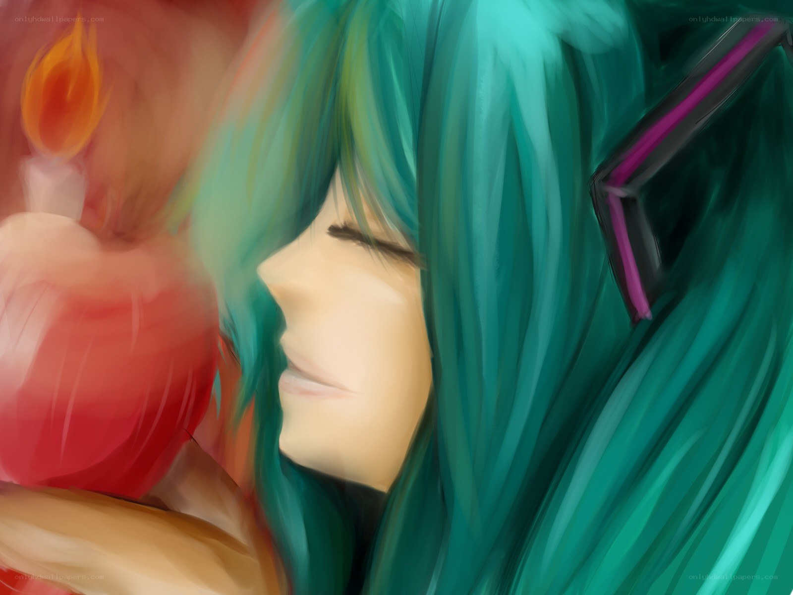 green-haired character with candle