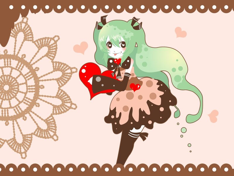 green-haired character with chocolate dress