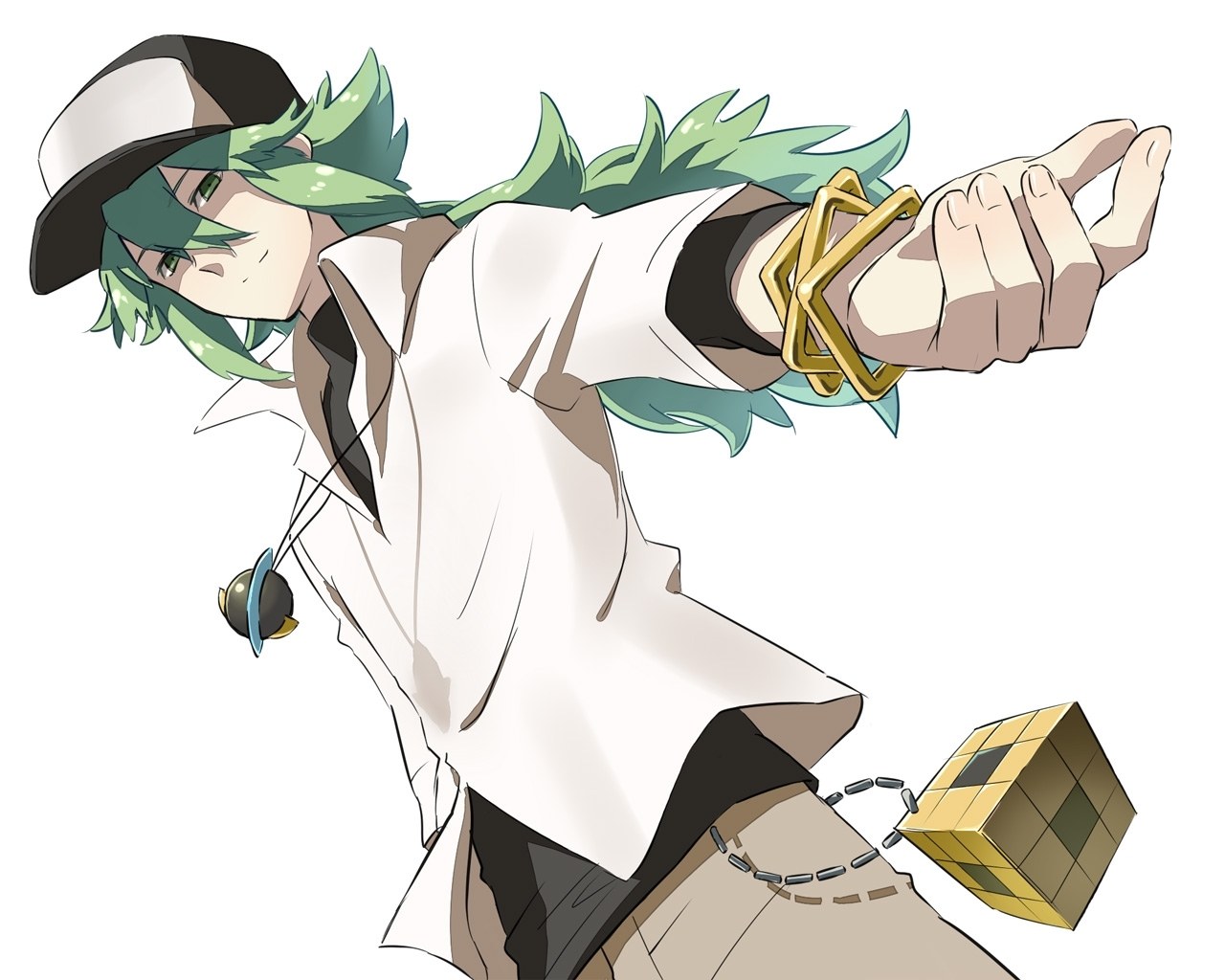green-haired character with cube