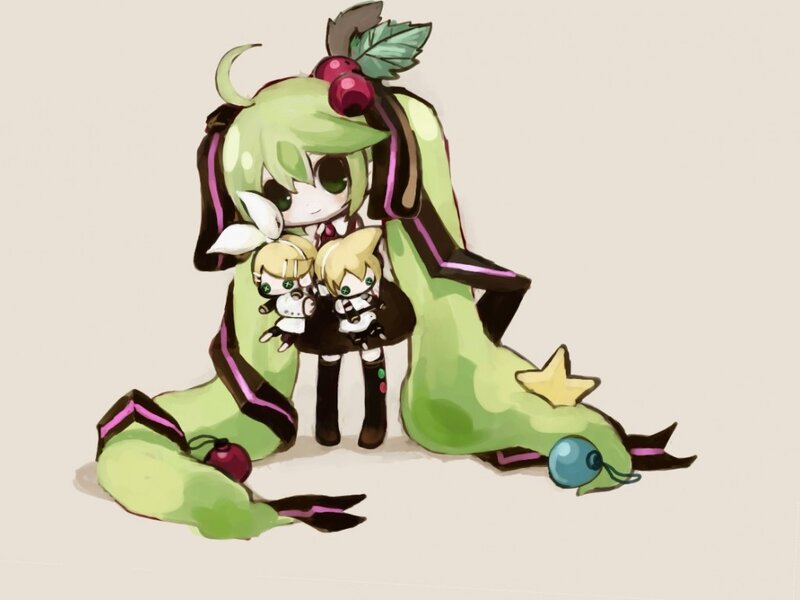 Green-haired Character with Dolls — Green