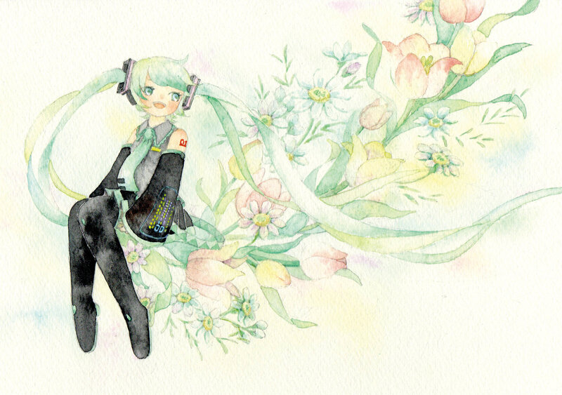 Green-haired Character with Flowers — Green