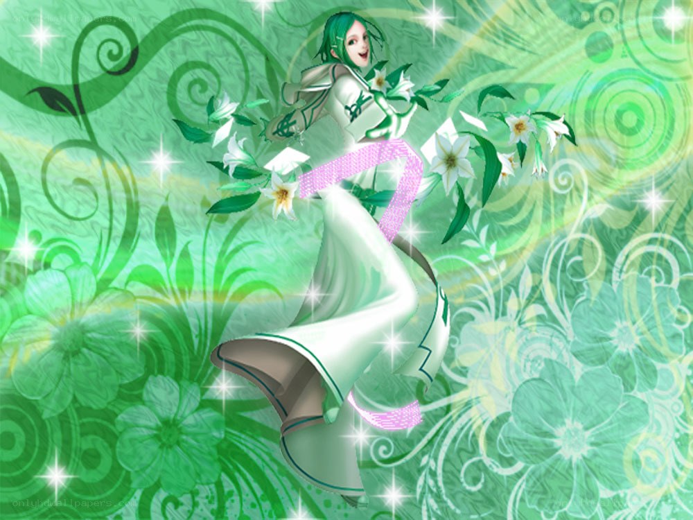 green-haired character with flowers