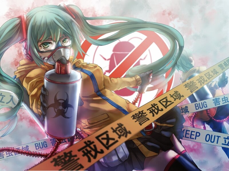 Green-haired Character with Gas Mask — Green