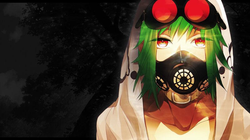 green-haired character with gas mask