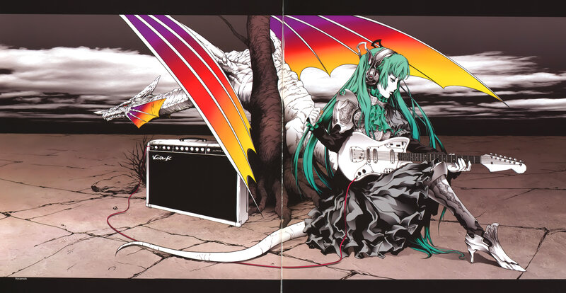 Green-haired Character with Guitar — Black