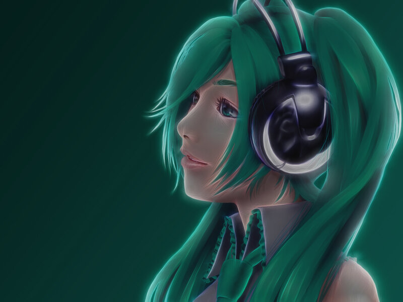Green-haired Character with Headphones — Green, Calm
