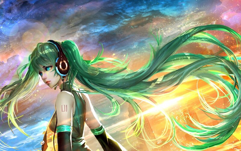 Green-haired Character with Headphones — Green, Dramatic