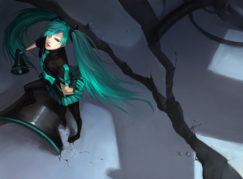 Green-haired Character with Megaphone — Teal