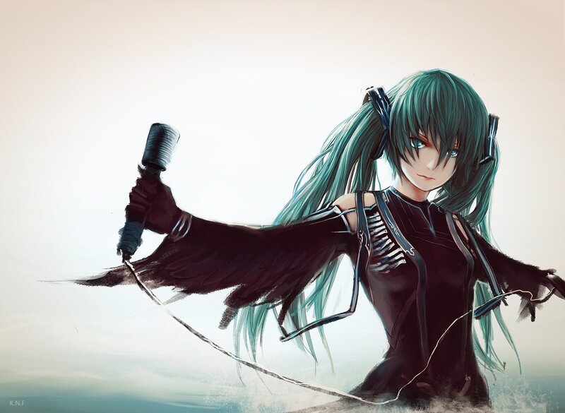 Green-haired Character with Microphone — Teal, Dramatic