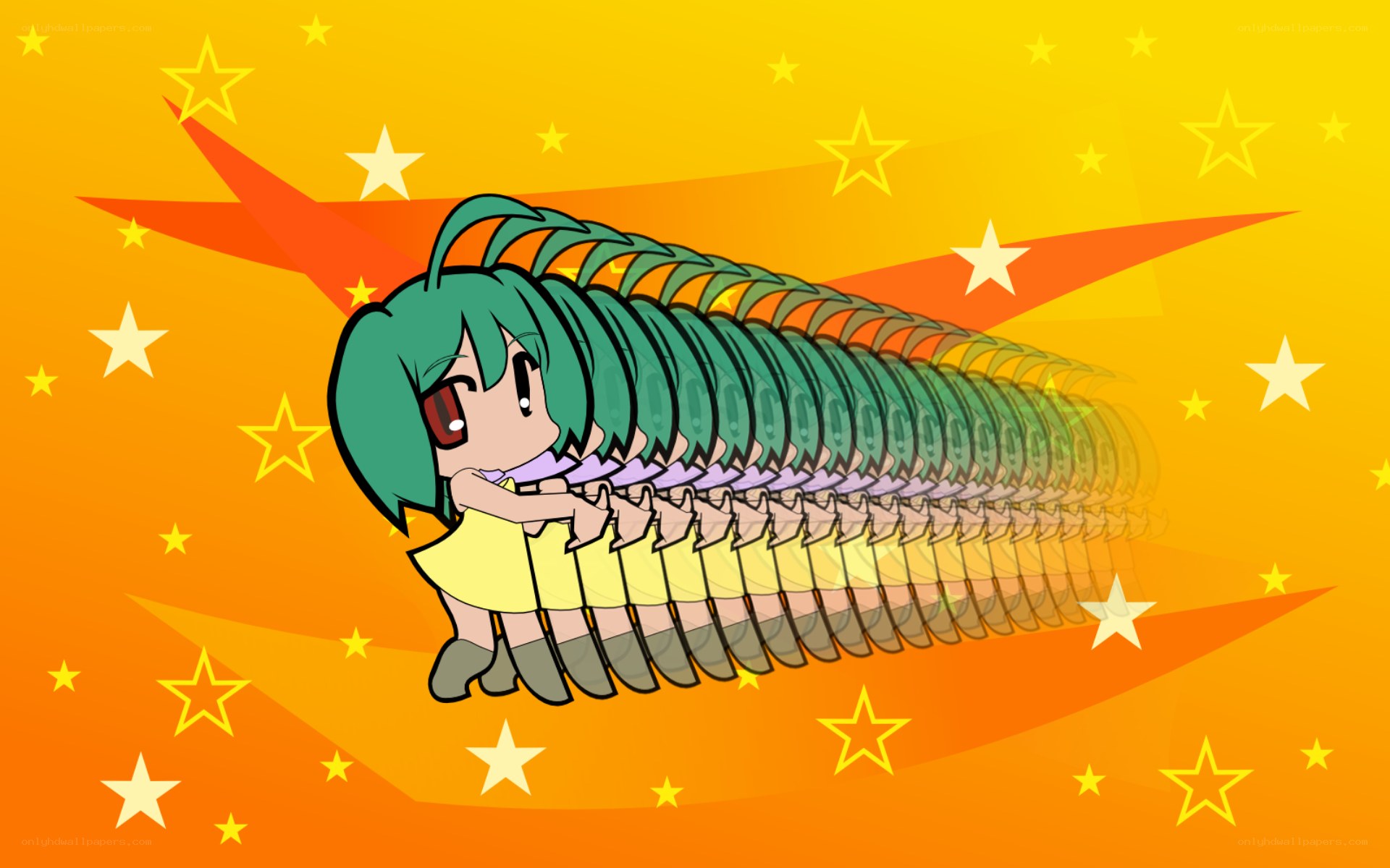 green-haired character with multiple bodies