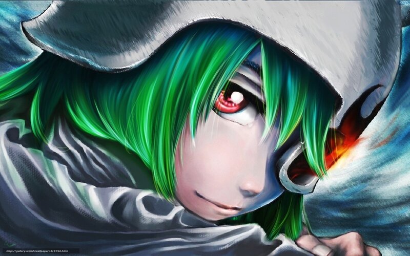 Green-haired Character with Red Eye — Green