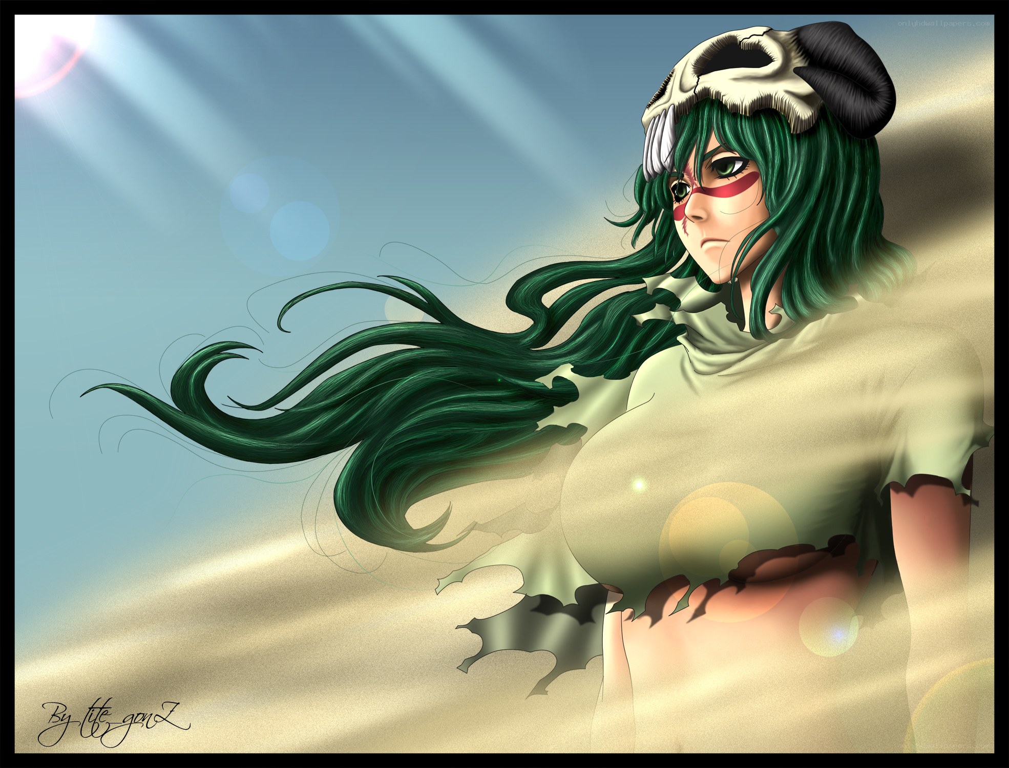 green-haired character with skull hat