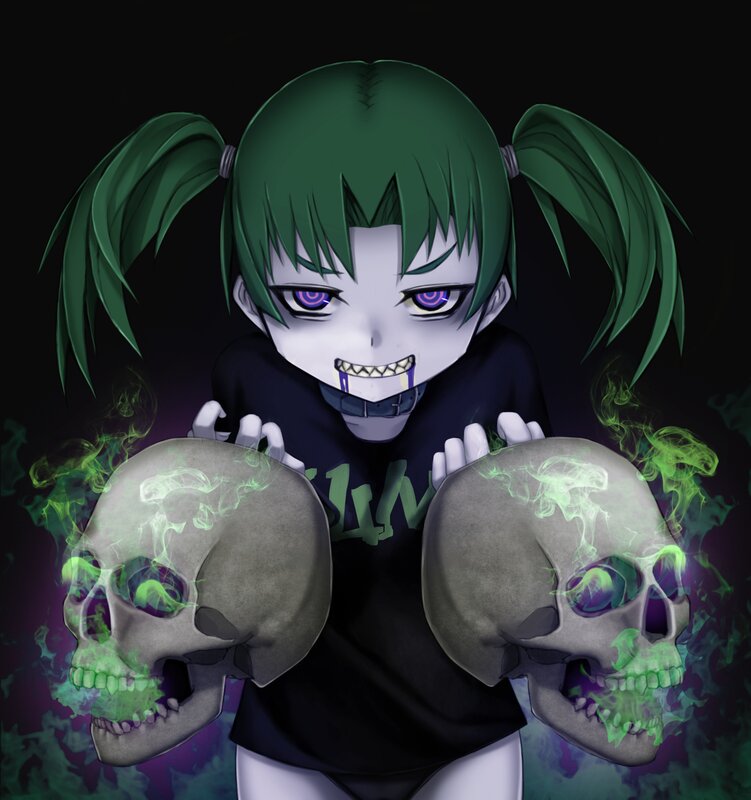 Green-haired Character with Skulls — Black