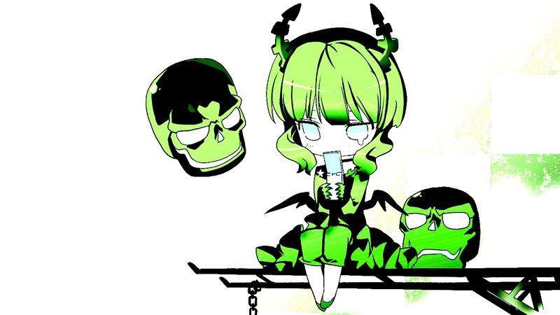 Green-haired Character with Skulls