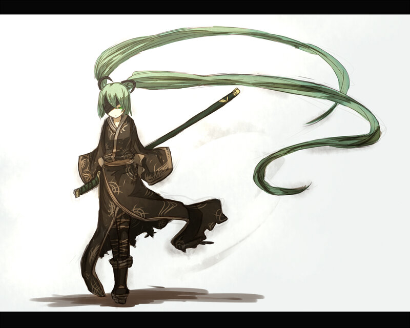 Green-haired Character with Sword — Green