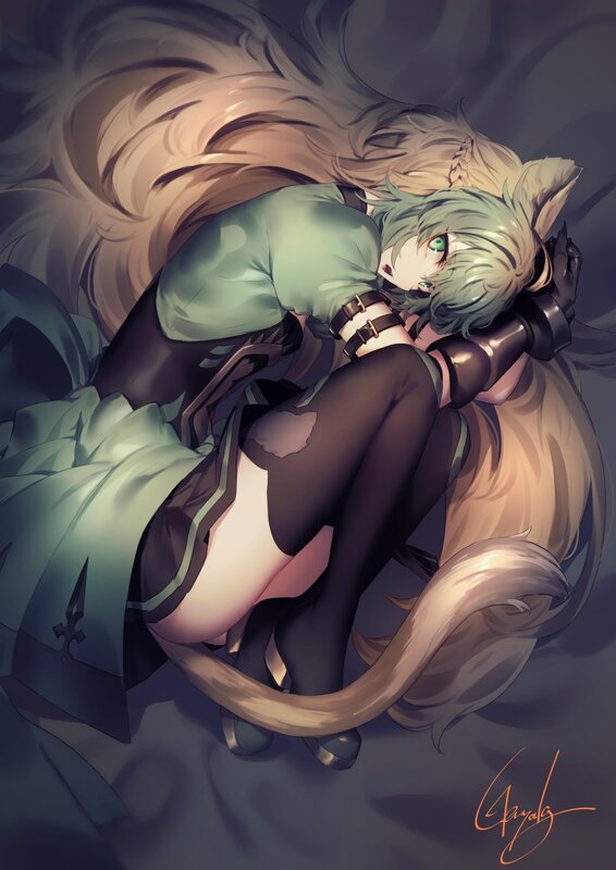 Green-haired Character with Tail — Green