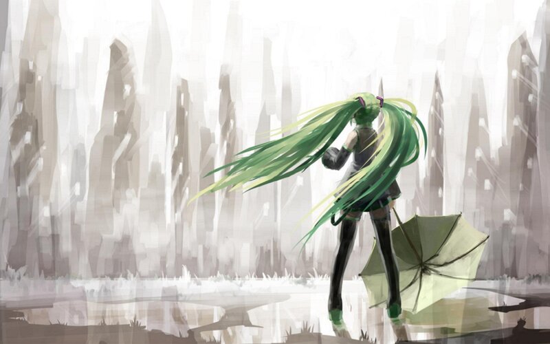 Green-haired Character with Umbrella — Green