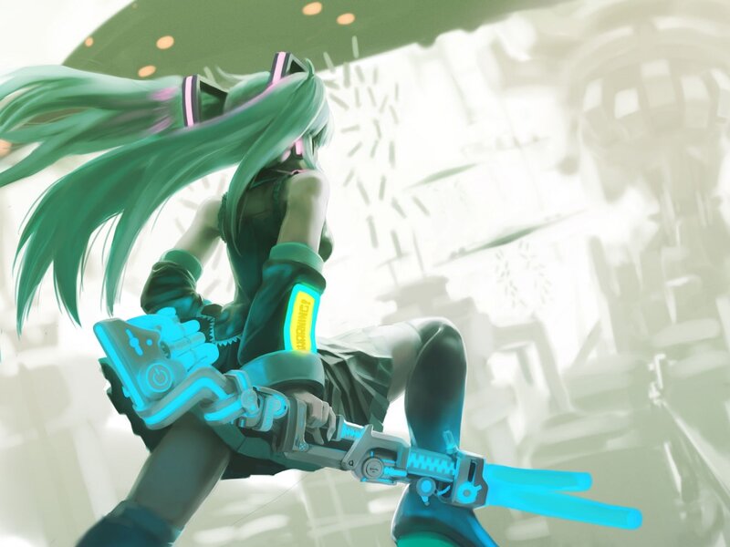 Green-haired Character with Weapon — Green