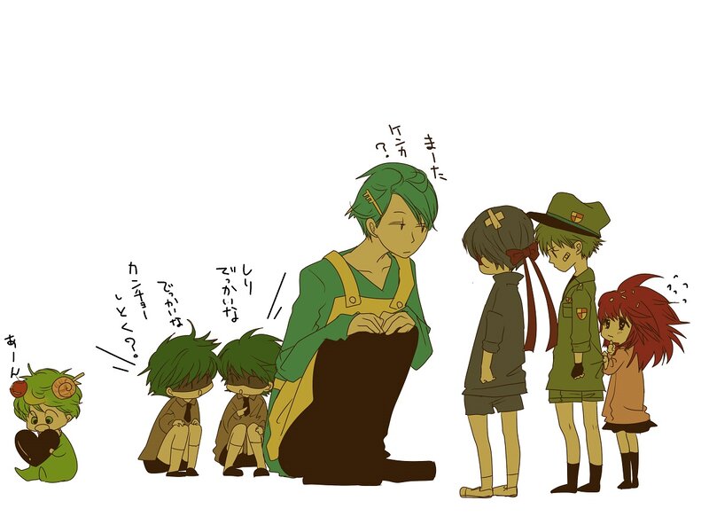 Green-haired Characters in Various Ages