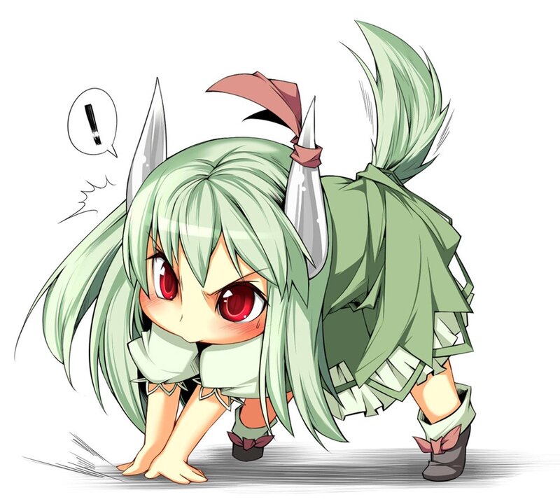 Green-haired Chibi Character — Green, Playful
