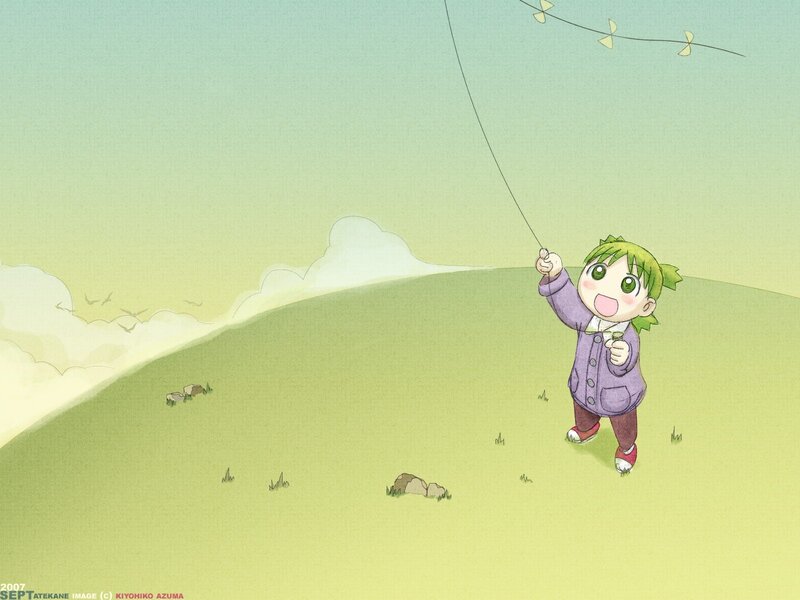 Green-haired Child Flying Kite