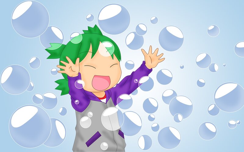 Green-haired Child in Bubbles