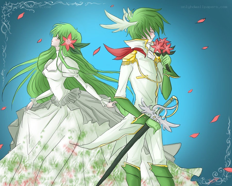 green-haired couple in white